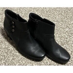 Women's Black Clark Short Boots, Side Button Detail, Size 8